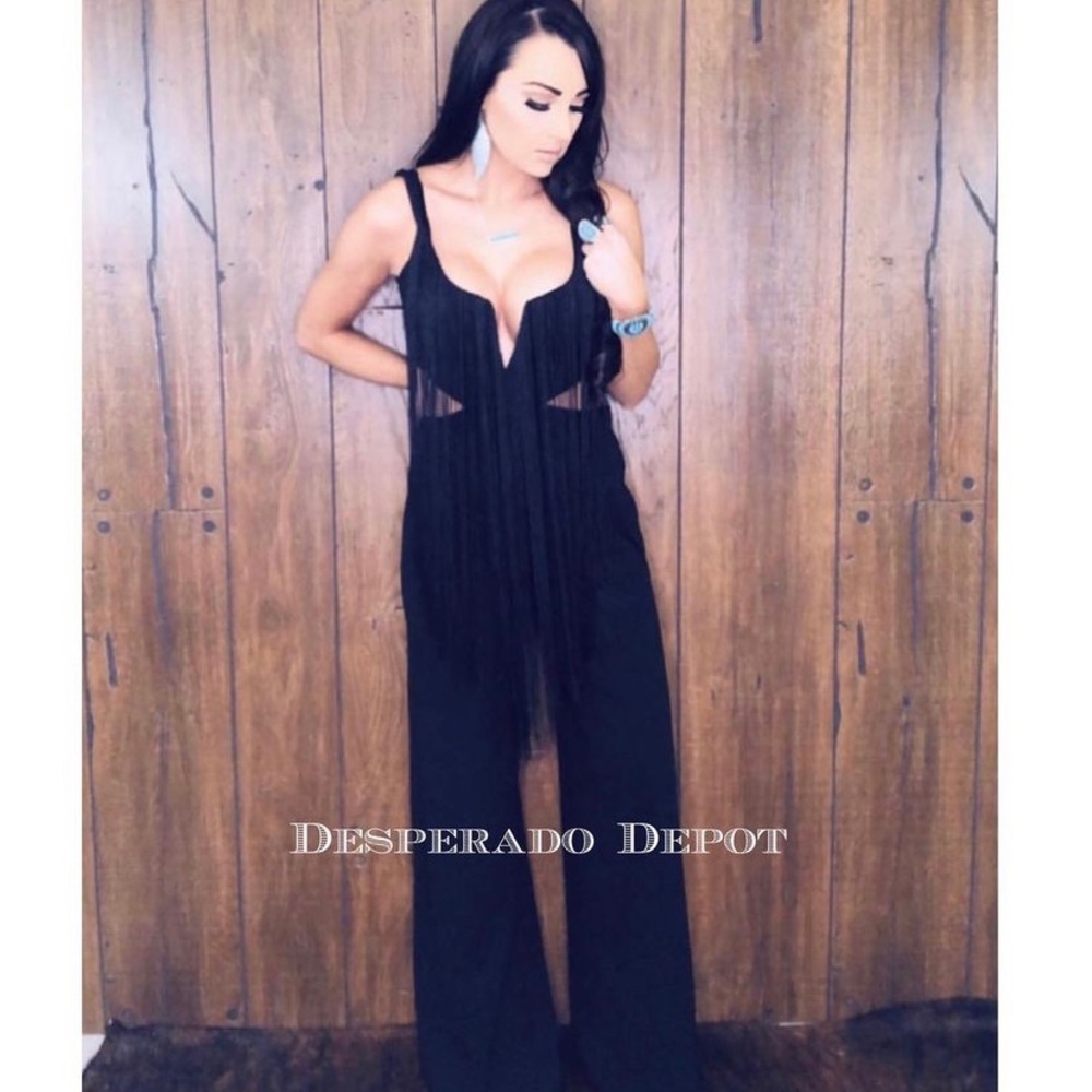 Black Fringe Jumpsuit - Small
